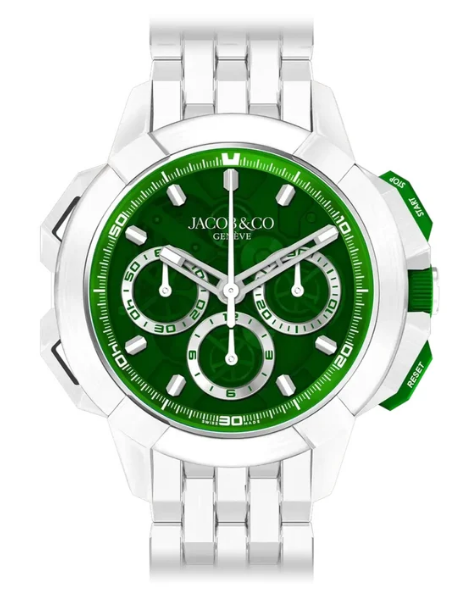Fake Jacob & Co epic x chrono 44mm tri compax WHITE CERAMIC, GREEN DIAL BRACELET EC440.95.AA.AA.A95AA watch